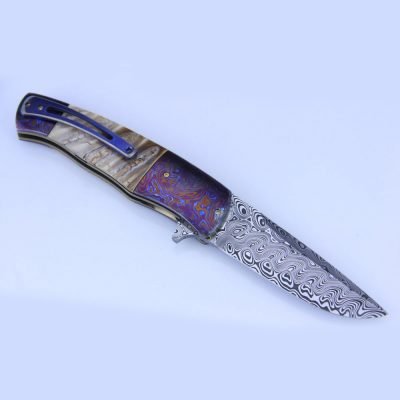 Stainless Damascus Steel & Timascus Mokuti Flipper Knife - Image 5