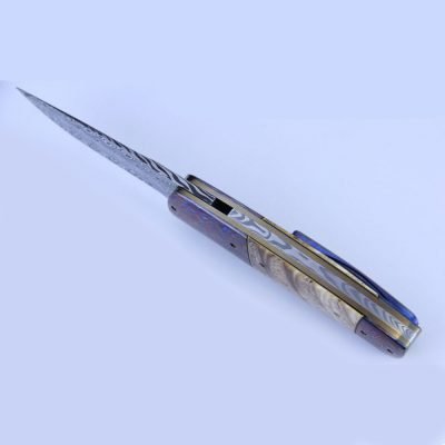 Stainless Damascus Steel & Timascus Mokuti Flipper Knife - Image 2