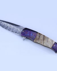 Stainless Damascus Steel & Timascus Mokuti Flipper Knife
