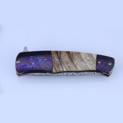 Stainless Damascus Steel & Timascus Mokuti Flipper Knife - Image 3