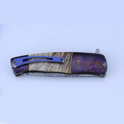 Stainless Damascus Steel & Timascus Mokuti Flipper Knife - Image 4