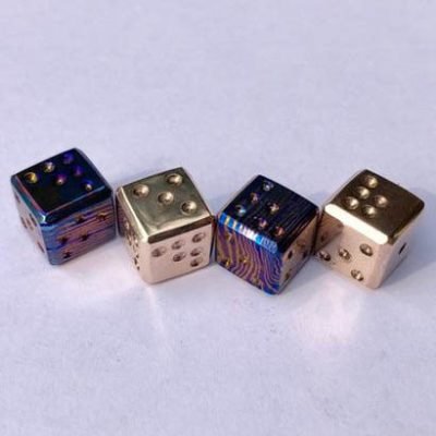 Custom Handmade Timascus and Brass Dice set