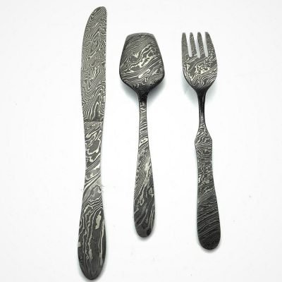 Damascus Steel Cutlery Set 001 - Image 2