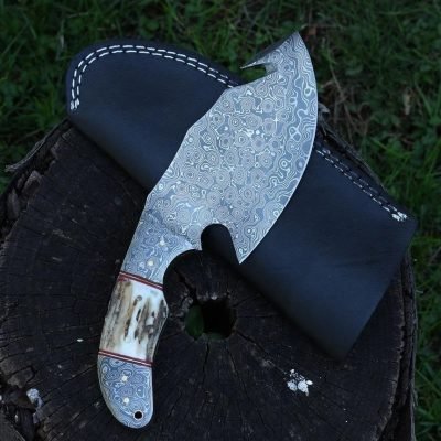 Full Tang Handmade Damascus Gut Hook Skinning Knife
